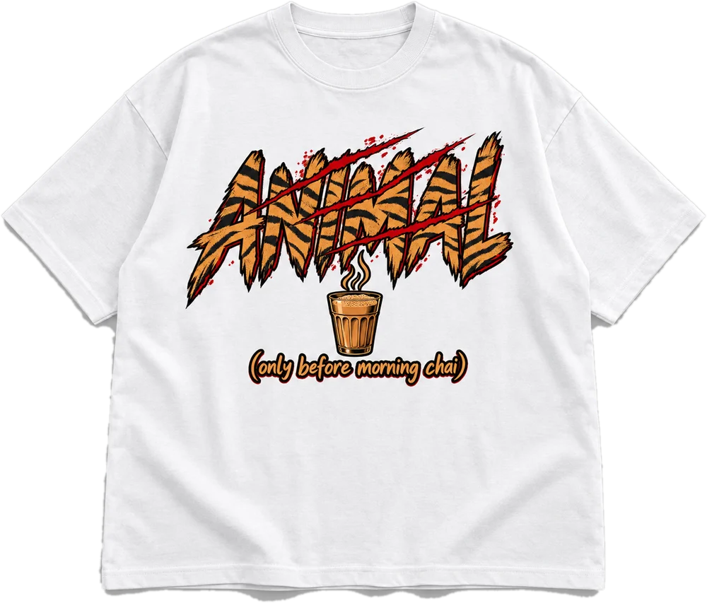 Animal (Before Chai) Oversized tee in White, front