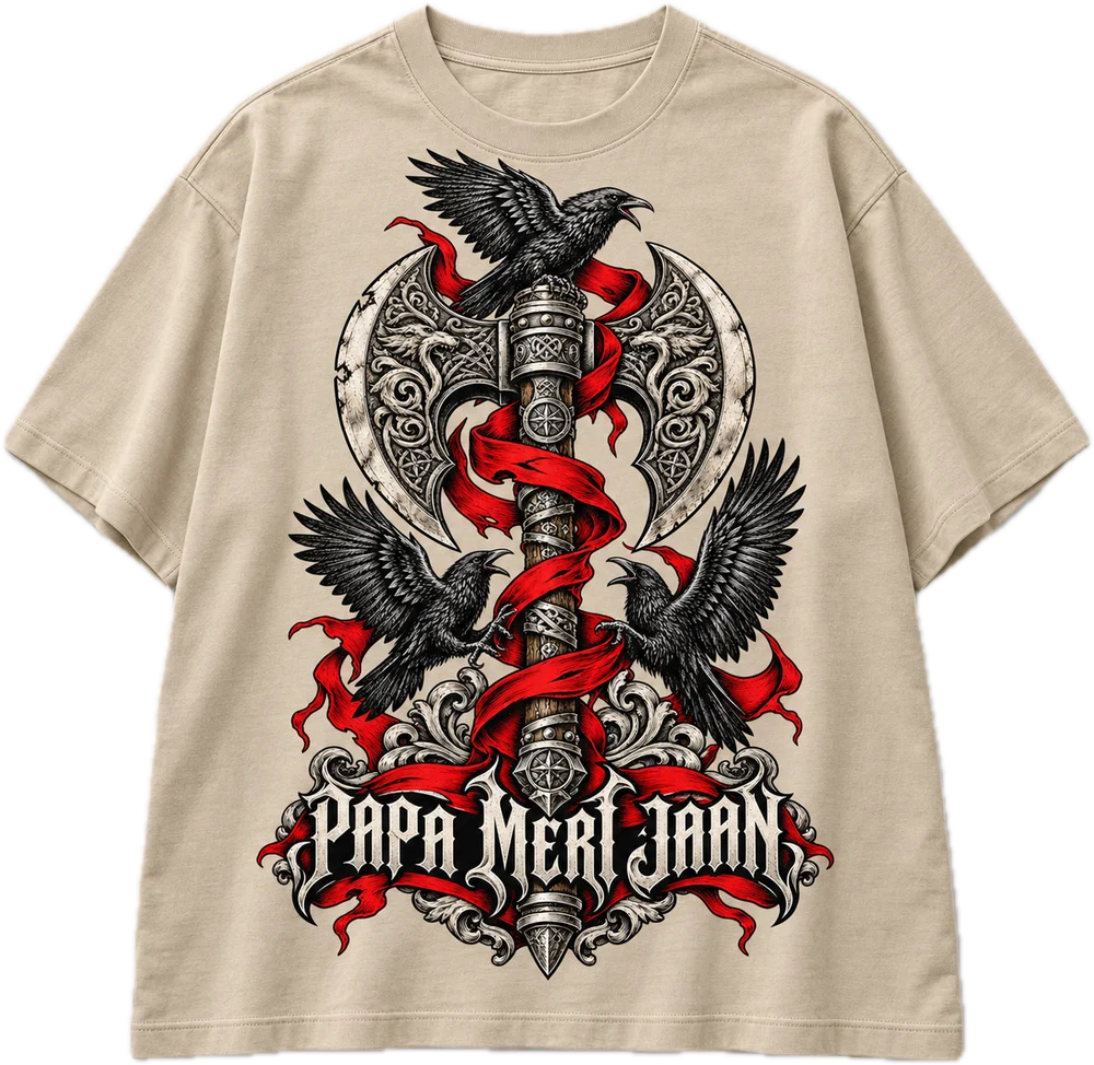 Papa's Axe Oversized tee in Beige, front