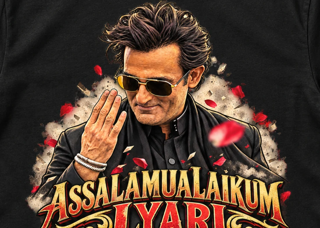 Close-up of the Assalamualaikum Lyari print