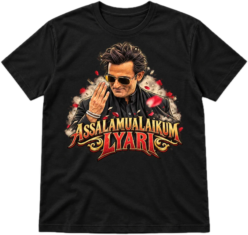 Assalamualaikum Lyari Regular tee in Black, front