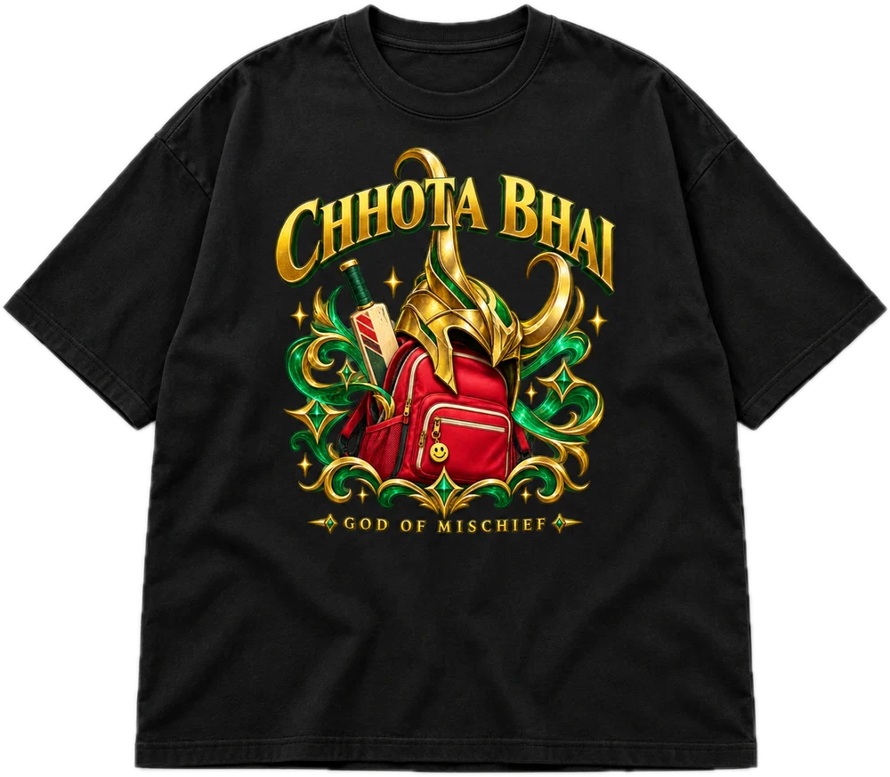 Chhota Bhai Oversized tee in Black, front