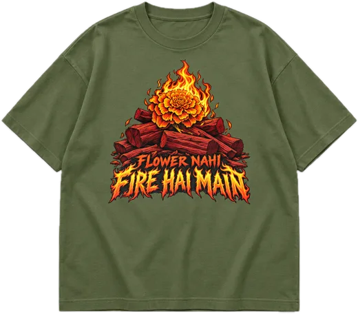 Flower Nahi Fire Oversized tee in Avocado Green