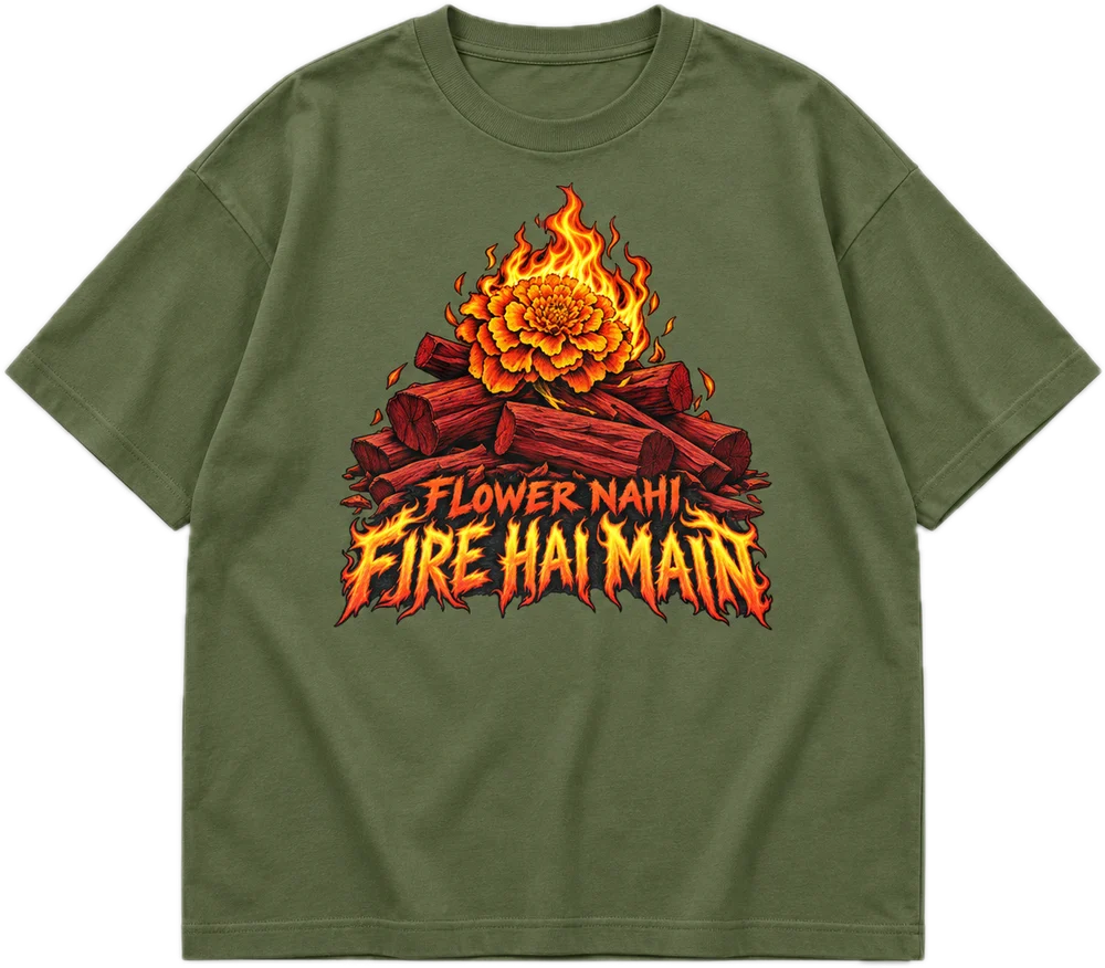 Flower Nahi Fire Oversized tee in Avocado Green, front