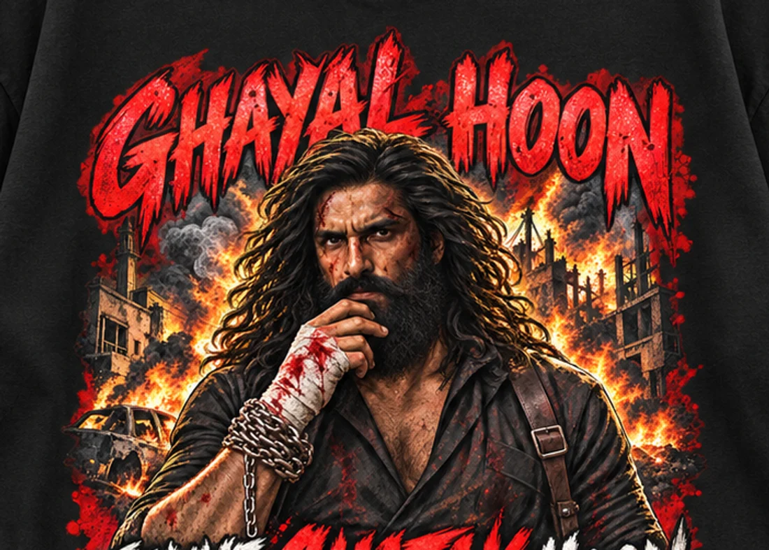 Close-up of the Ghayal Hoon Isliye Ghatak Hoon print