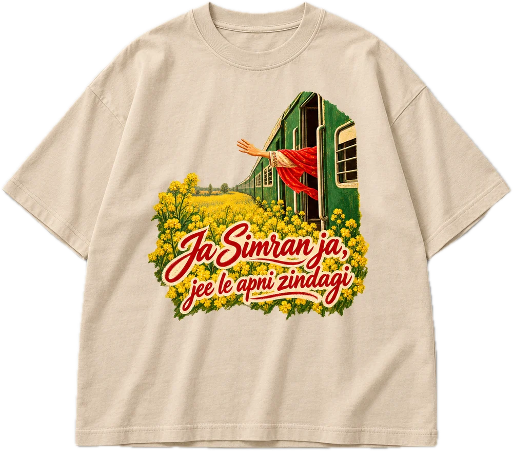 Ja Simran Ja Oversized tee in Beige, front