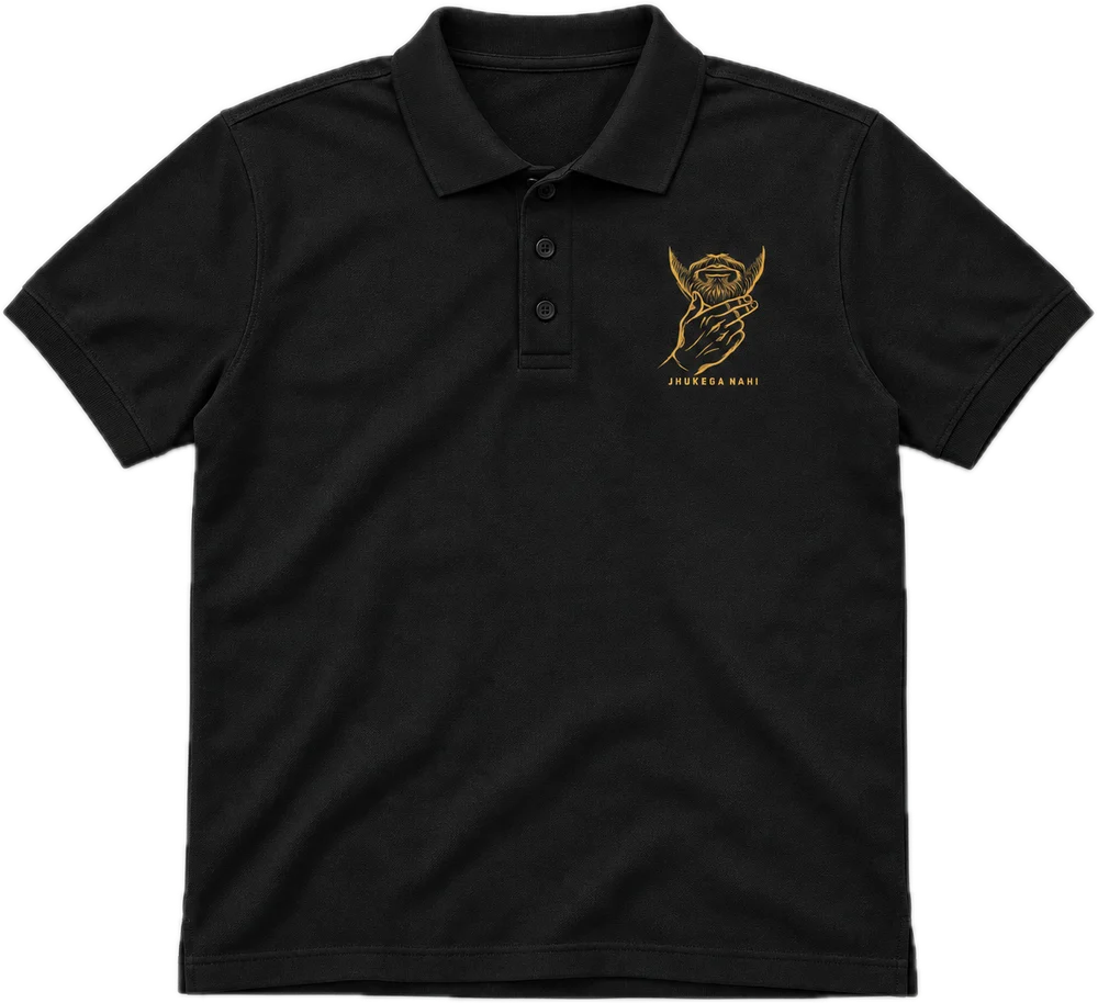 Jhukega Nahi Polo tee in Black, front