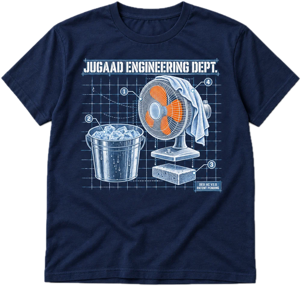 Jugaad Engineering Dept. Regular tee in Navy, front