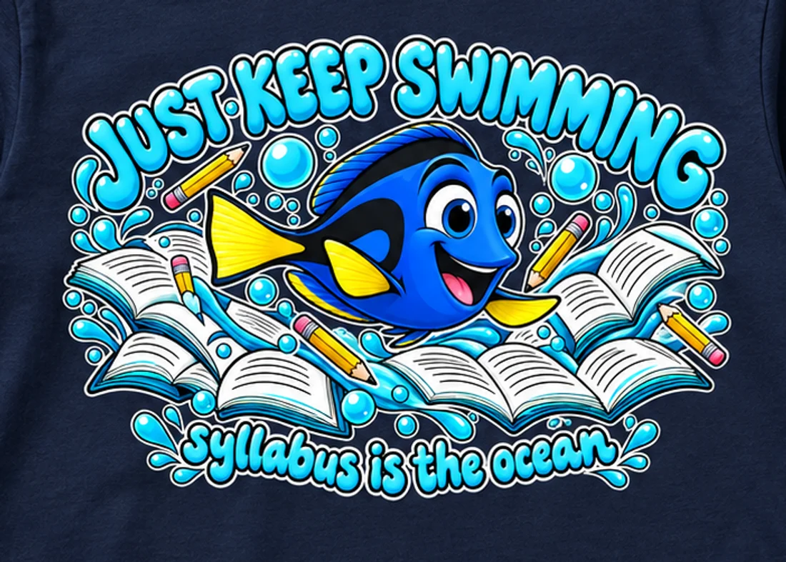Close-up of the Just Keep Swimming print