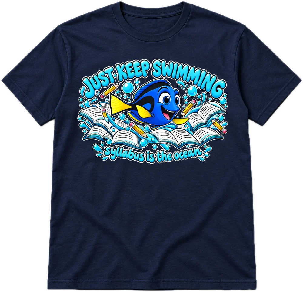 Just Keep Swimming Regular tee in Navy, front