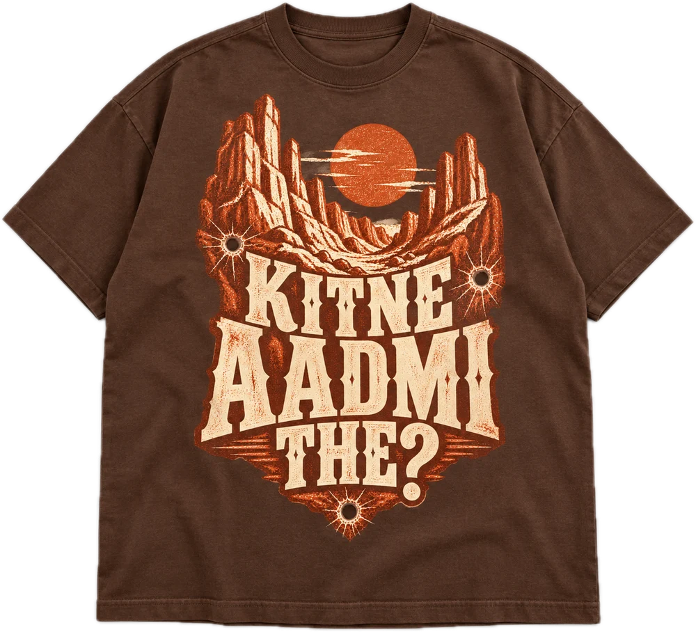 Kitne Aadmi The? Oversized tee in Brown, front