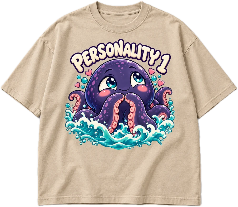 My 2 Personalities Oversized tee in Beige, front