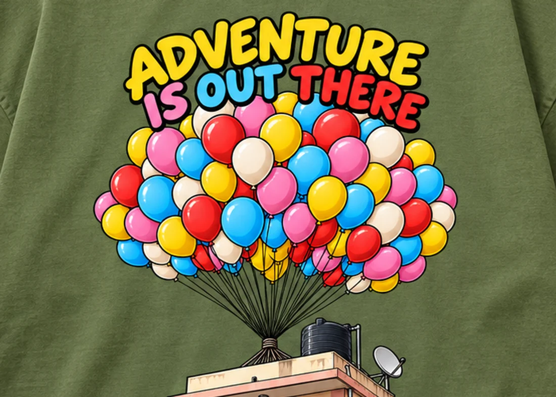 Close-up of the Adventure Is Out There print