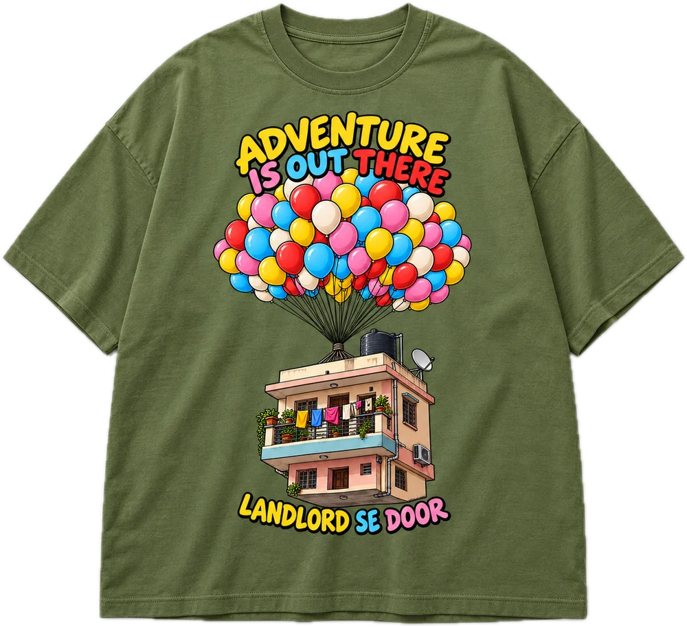 Adventure Is Out There Oversized tee in Avocado Green, front
