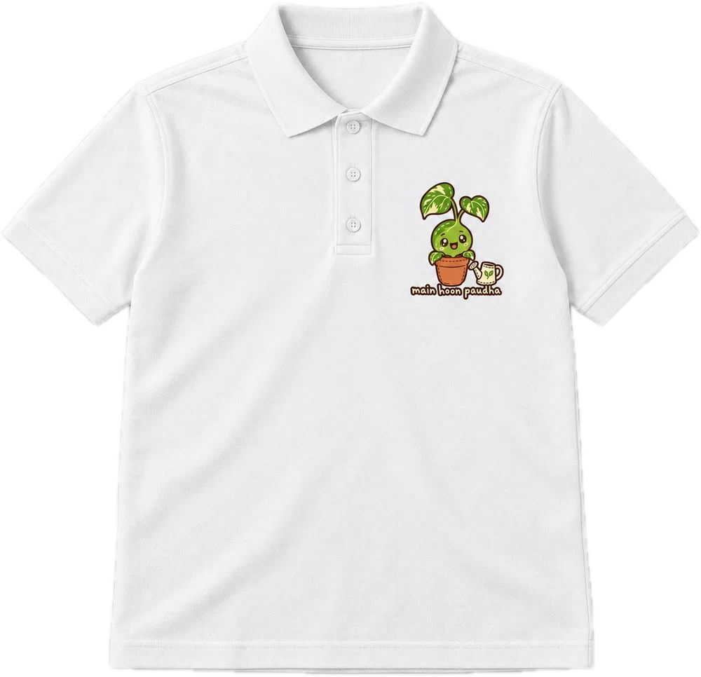 Main Hoon Paudha Polo tee in White, front