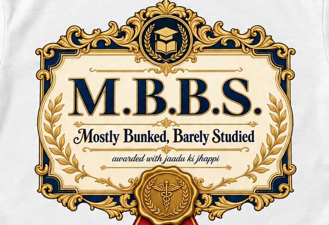 Close-up of the M.B.B.S. (Mostly Bunked) print