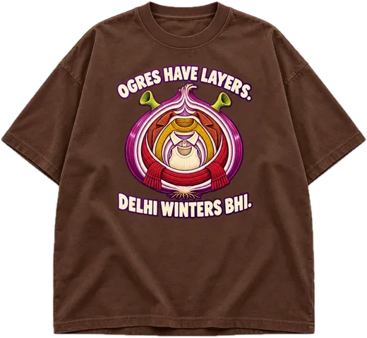Ogres Have Layers Oversized tee in Brown