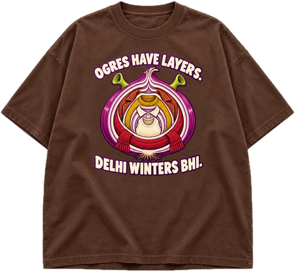 Ogres Have Layers Oversized tee in Brown, front