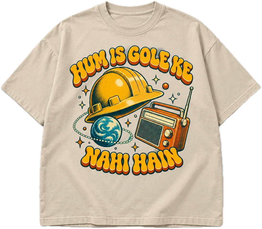 Is Gole Ke Nahi Oversized tee in Beige, front