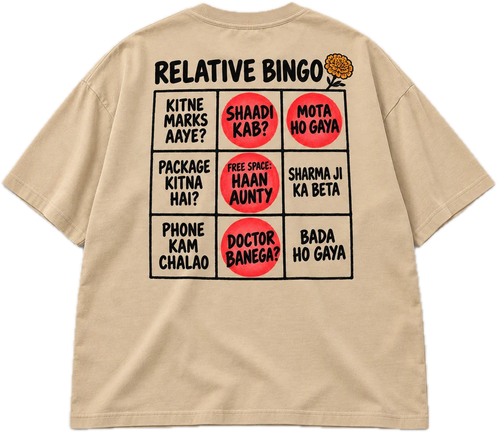 Relative Bingo Oversized tee in Beige, front