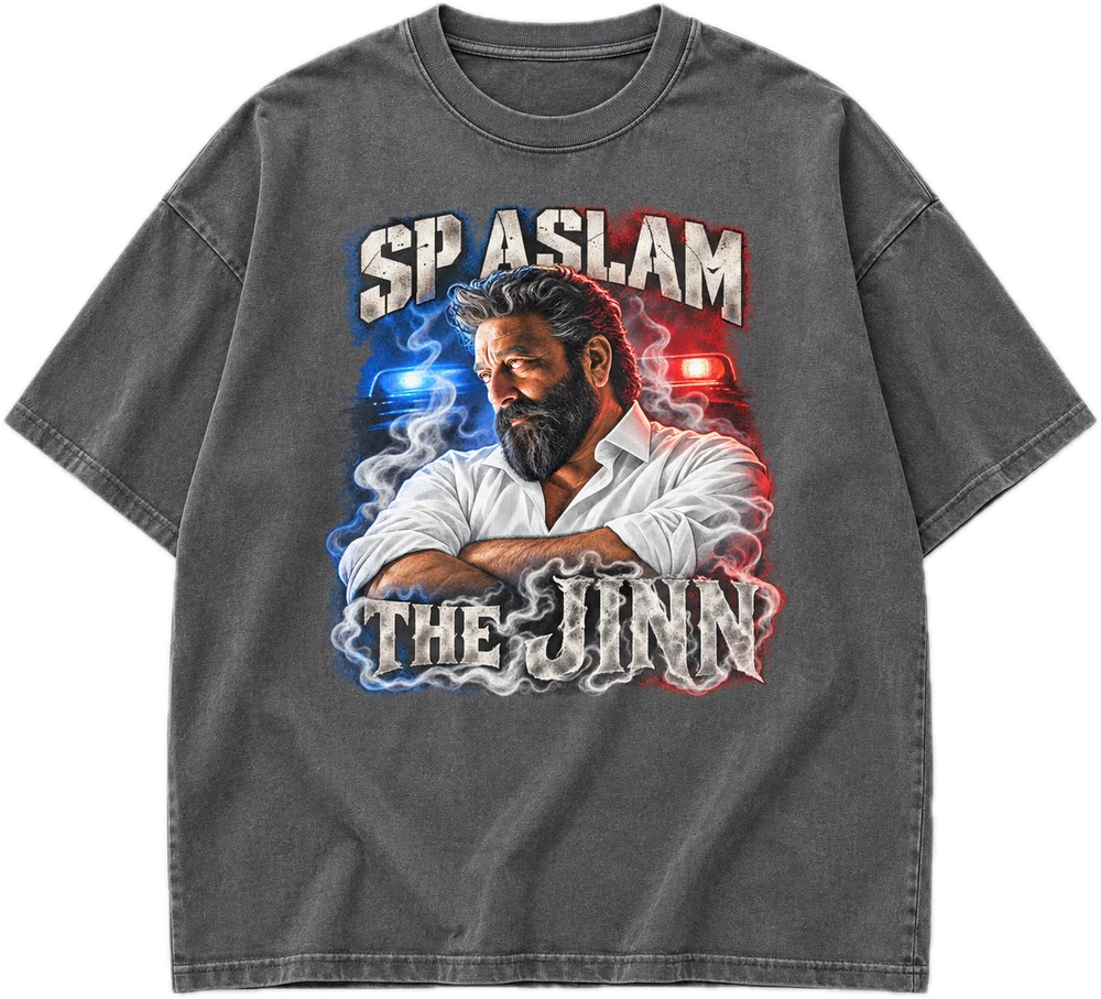 SP Aslam: The Jinn Oversized tee in Smokey Grey, front