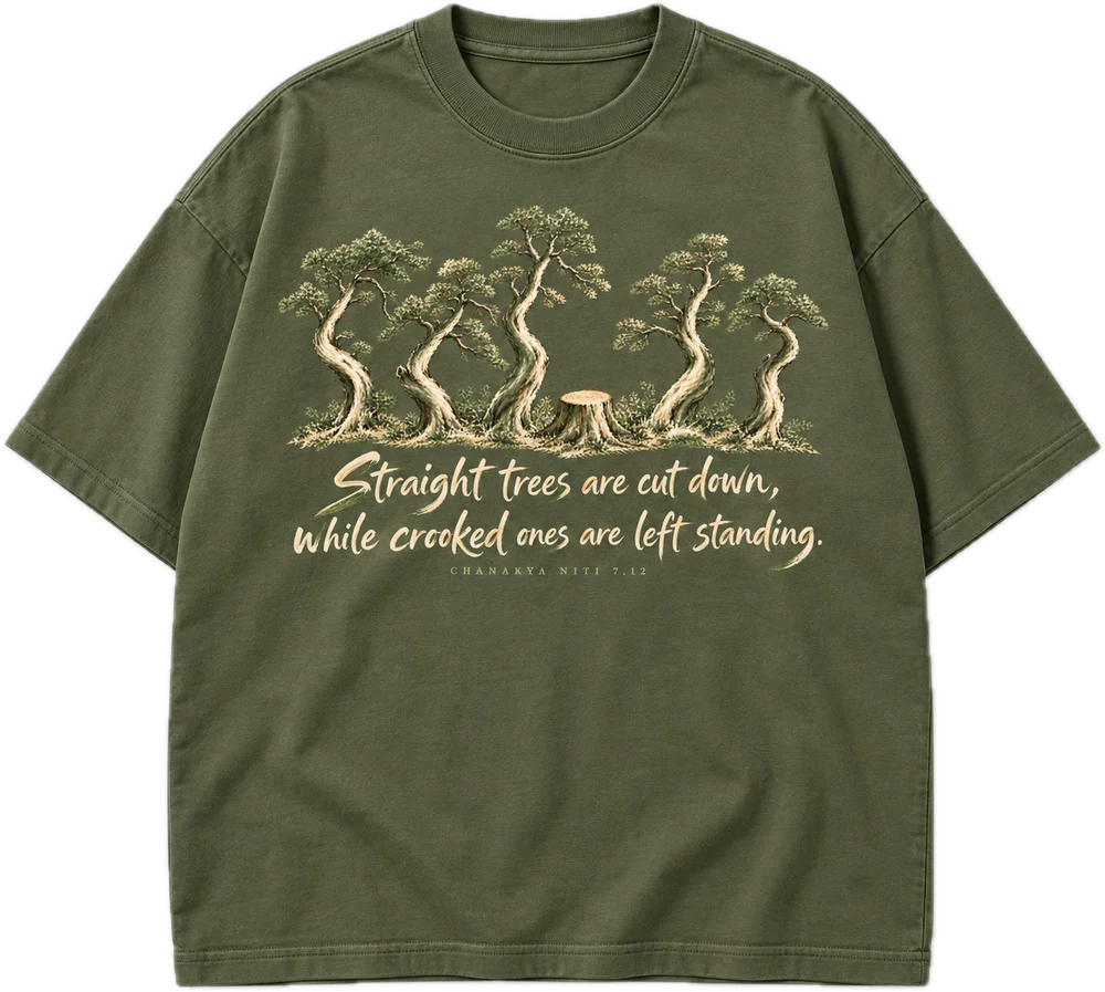 Straight Trees Oversized tee in Avocado Green, front