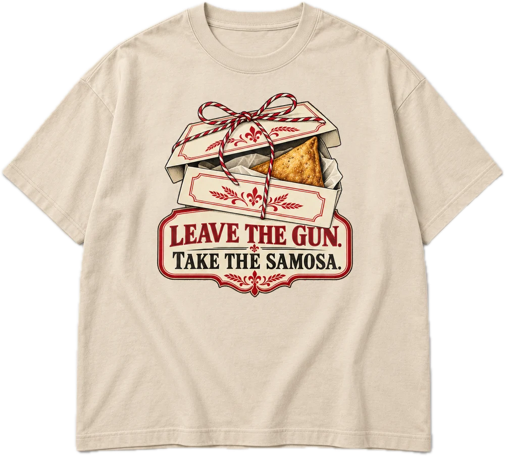 Take The Samosa Oversized tee in Beige, front