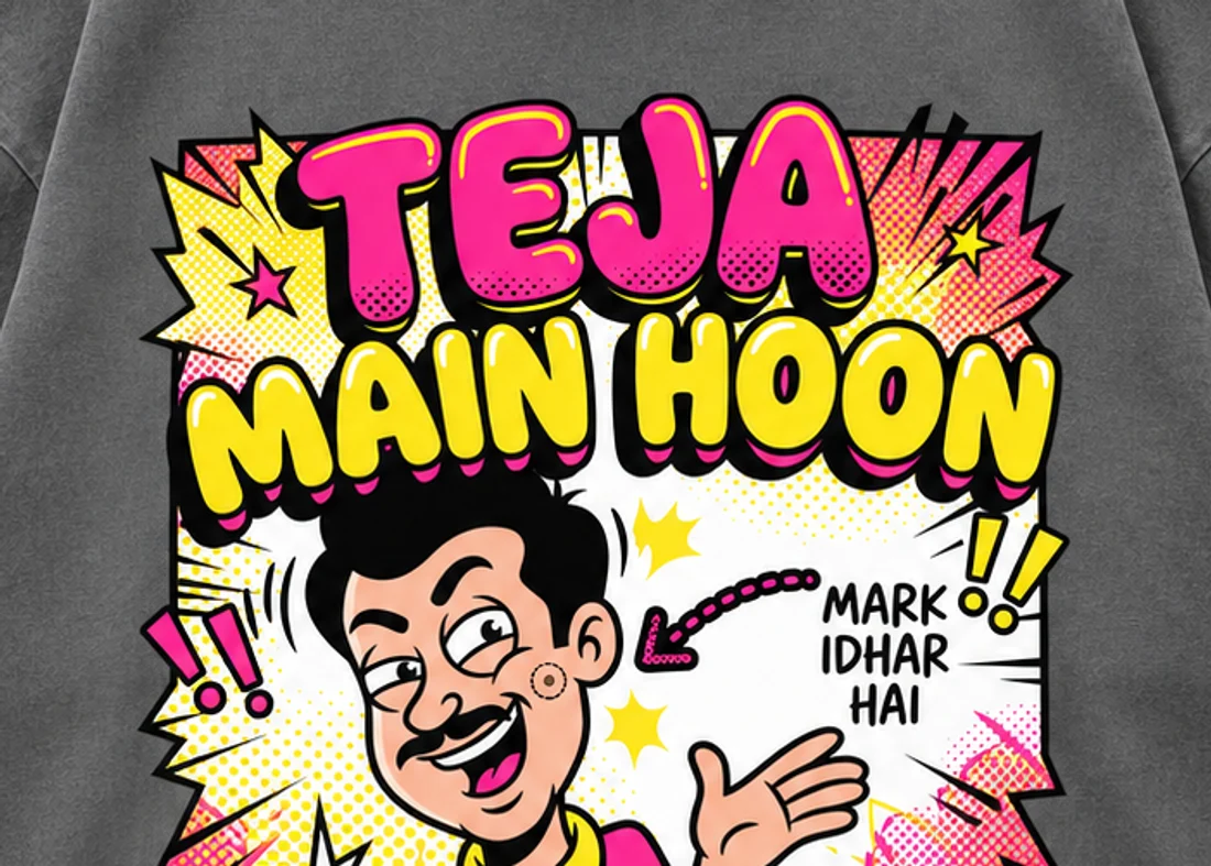 Close-up of the Teja Main Hoon print