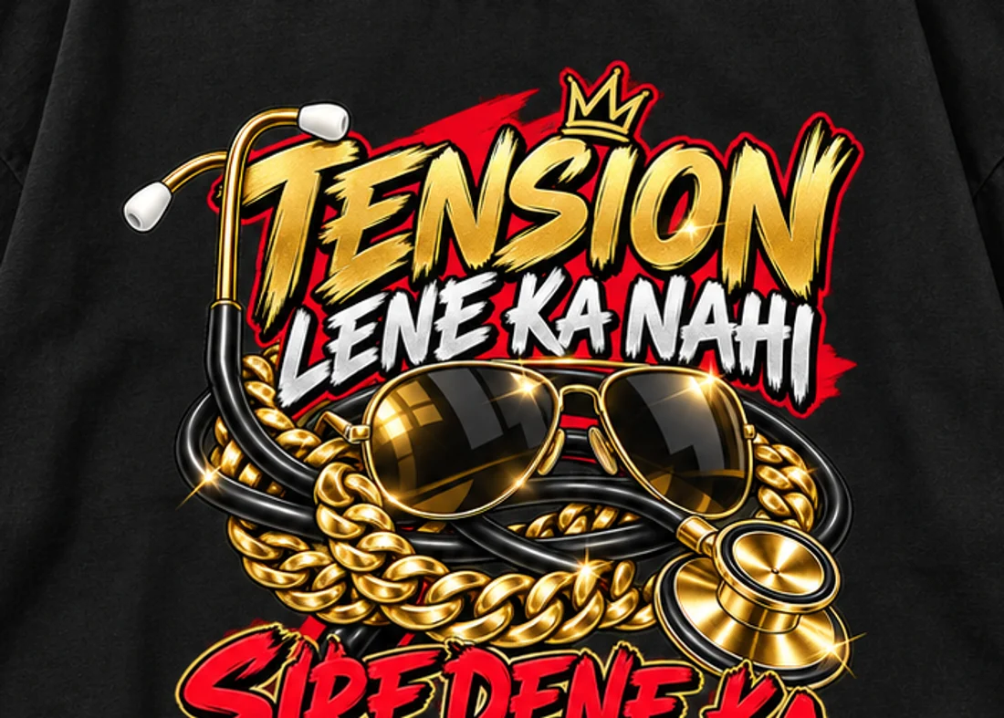 Close-up of the Tension Lene Ka Nahi print