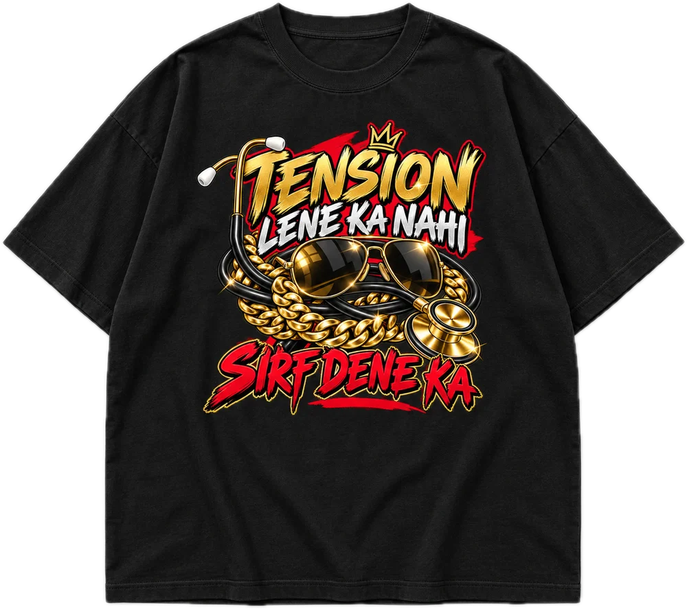 Tension Lene Ka Nahi Oversized tee in Black, front