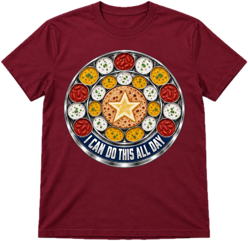 Thali Shield Regular tee in Maroon, front