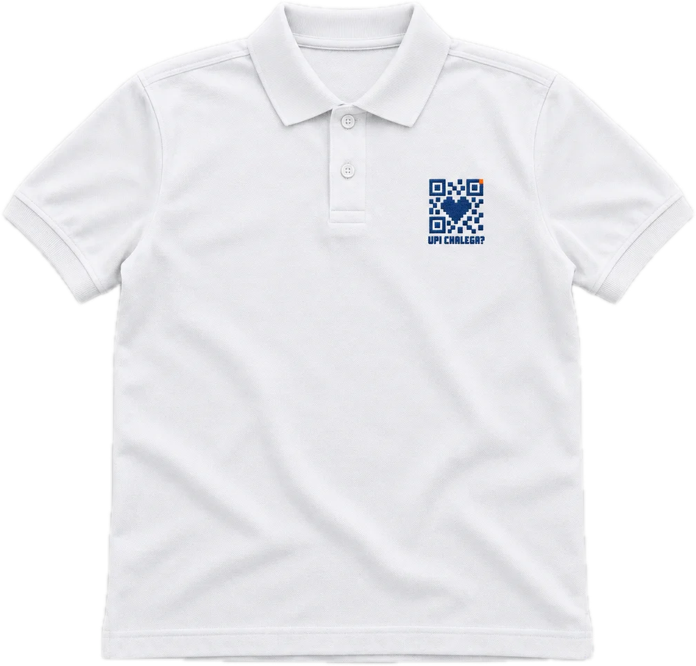 UPI Chalega? Polo tee in White, front
