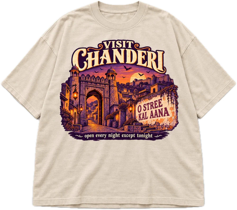 Visit Chanderi Oversized tee in Beige, front