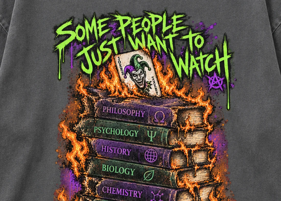 Close-up of the Watch The Syllabus Burn print