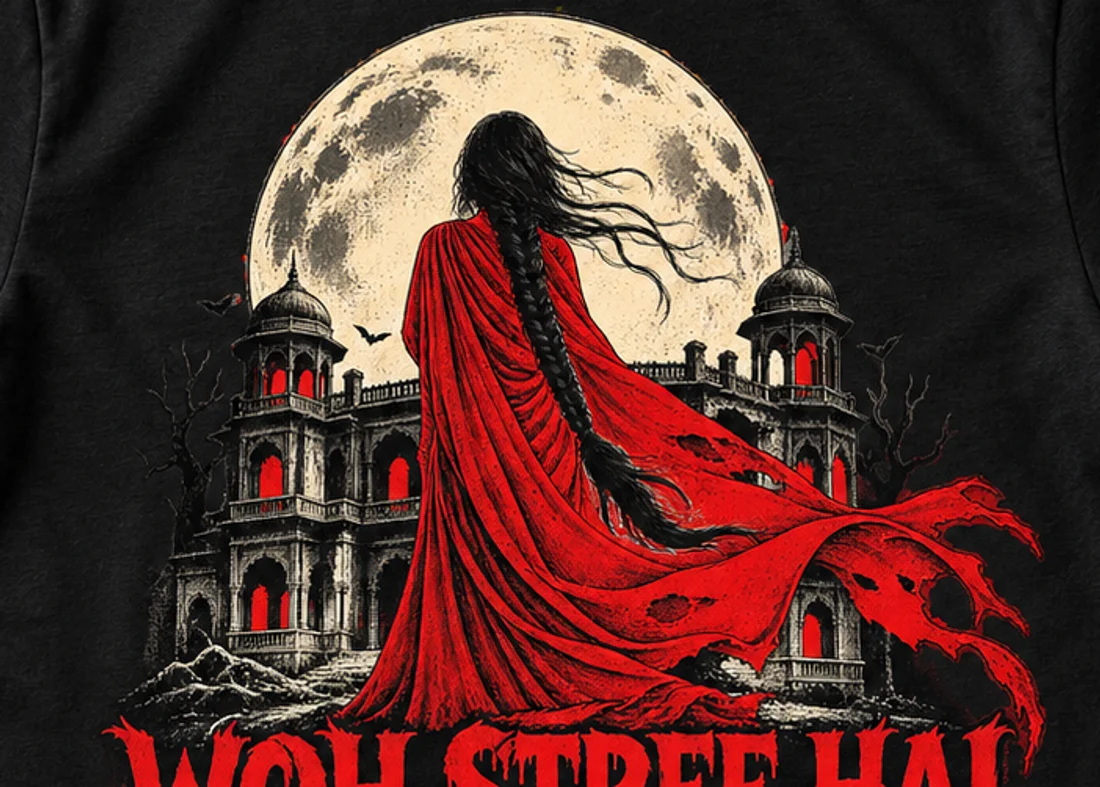 Close-up of the Woh Stree Hai print