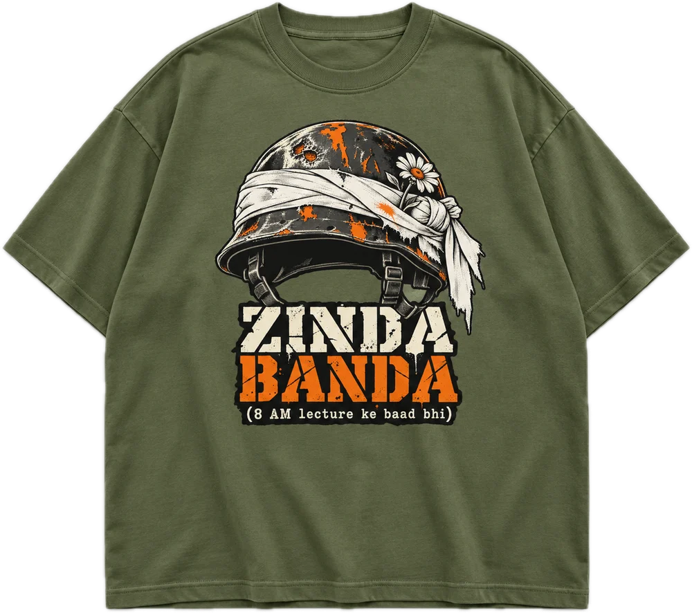 Zinda Banda Oversized tee in Avocado Green, front